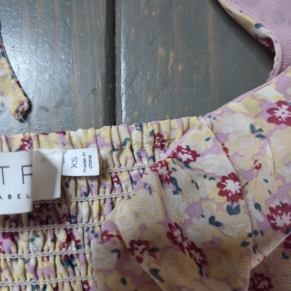 ASTR The Label Floral Midi Dress XS Puff Sleeve Ruched Cottagecore Slit - Picture 4 of 16